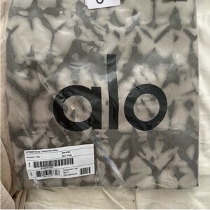 ALO Yoga Gray & Cream Tie-Dye Canvas Tote with Bold Logo